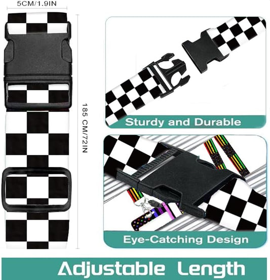 Luggage Straps for Suitcases Travel Belt Accessories, Cute Suitcase Strap, Adjustable Luggage Belt Strap, Heavy Duty with Quick-Release Buckle Luggage Strap Classic White Black Checkerboard