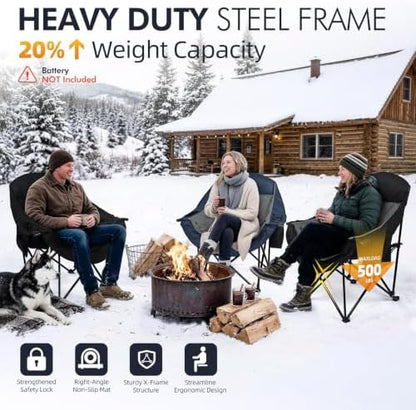 Heated Oversized Camping Chair - Heavy Duty Padded Comfy Warm Outdoor Chair