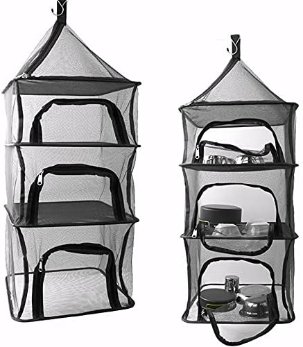 Desy & Feeci Camping Dry Net-4 Layer Outdoor Hanging Foldable Drying Rack, Camping Organizer Mesh Dryer Storage for Home Picnic BBQ Tableware/Dishes/Food/Vegetables/Fruit/Clothing (Black-Rectangle)