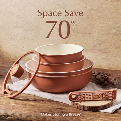 CAROTE 21pcs Ceramic Cookware Set, Pots and Pans Set with Detachable Handle