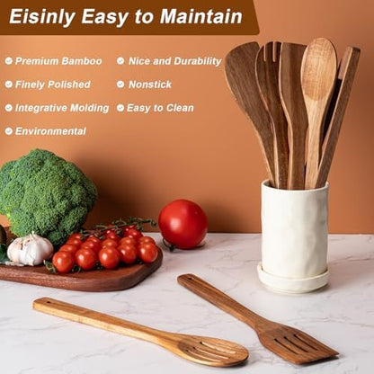 Eisinly 7-Piece Wooden Cooking Spoons, Premium Wood Utensil Set