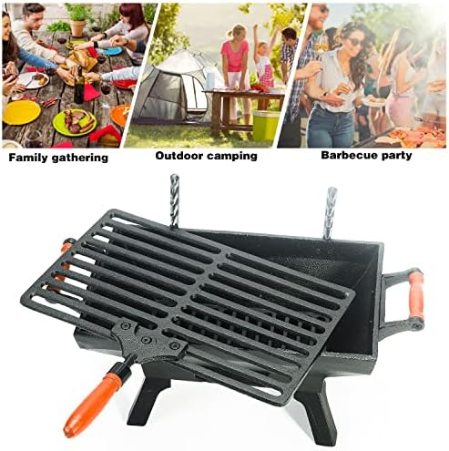 Sungmor Compact Cast Iron Charcoal Grill - Tabletop BBQ Grill with Adjustable Grate & Wooden Handles, 12” x 7” Ideal for 1-3 People - Portable Heavy-Duty Grill for Camping, Balcony & Small Spaces