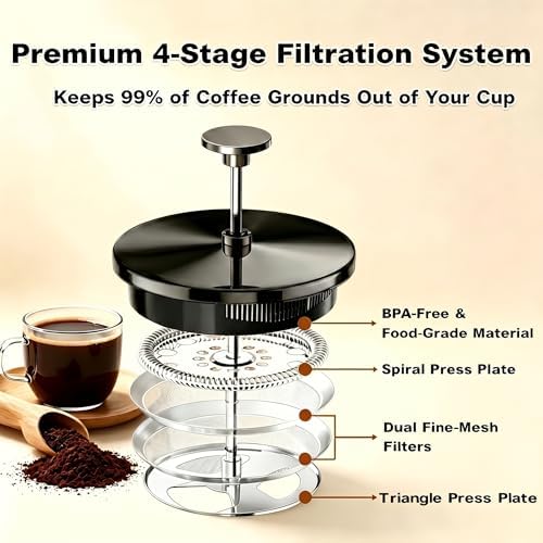 QUQIYSO French Press 51oz,Large French Press Thickened Glass Coffee Press