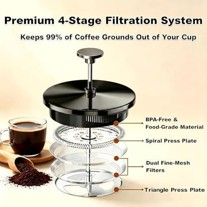 QUQIYSO French Press 51oz,Large French Press Thickened Glass Coffee Press