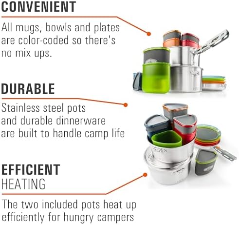 GSI Outdoors Glacier Stainless Camper 4 Person Packable Cookware & Dinnerware Set for Camping or Backpacking
