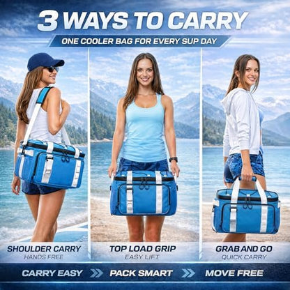 Paddle Board Cooler Bag, 25L Insulated SUP Deck Bag Fits 30 Cans, Water-Resistant Kayak Cooler with Top Bungee Storage, 6 Elastic Clips, Shoulder Strap & Bottle Opener, Paddle Board Accessories