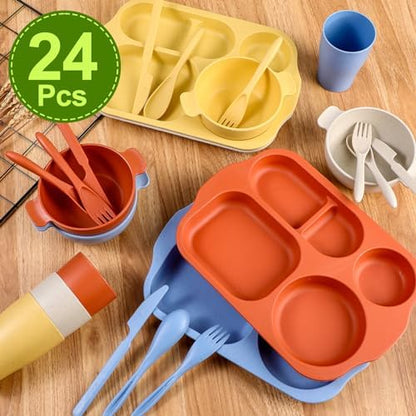 Honoson 24pcs Wheat Straw Dinnerware, Unbreakable, Mixed Color