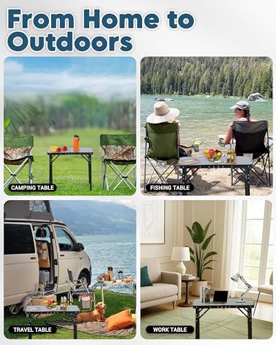 LOFTEY Small Folding Table, 2 ft Portable Camping Table, Adjustable Height