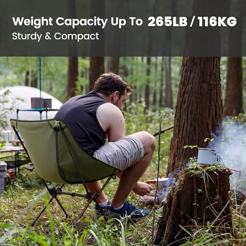 CAMEL CROWN Portable Camping Chair Folding Compact Lawn Lightweight Backpacking Chair with Carry Bag for Outdoor Hiking Beach Travel Picnic Festival Army Green 2pc