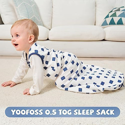 Yoofoss Baby Sleep Sack 6-12 Month 0.5TOG 100% Organic Cotton 2-Way Zipper