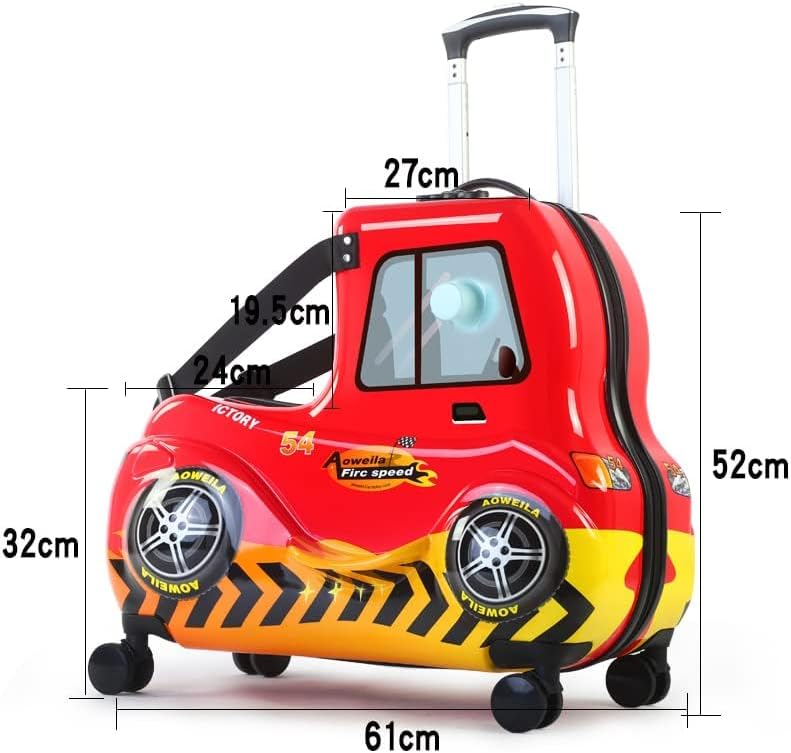 Kids Checked Ride on Luggage, 24 Inch Large Suitcase for Teens, Hardside Spinner Trunk with 360 Wheels, International Travel, Red car