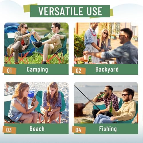 2 Pack Folding Camping Chairs Portable, Green, Solid Color