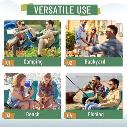 2 Pack Folding Camping Chairs Portable, Green, Solid Color