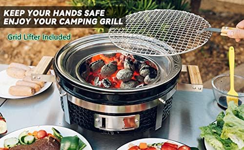 ONLYFIRE GRILLS 14”Ceramic Hibachi Charcoal Grill with Grid Lifter, GS305