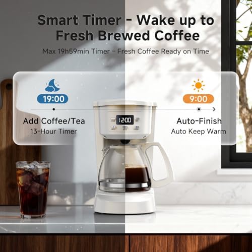 Coffee Maker, 5 Cup Programmable Drip Coffee Machine-White