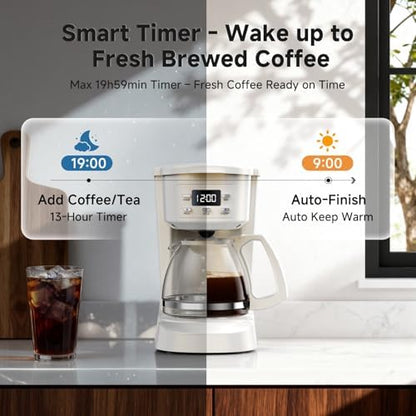 Coffee Maker, 5 Cup Programmable Drip Coffee Machine-White