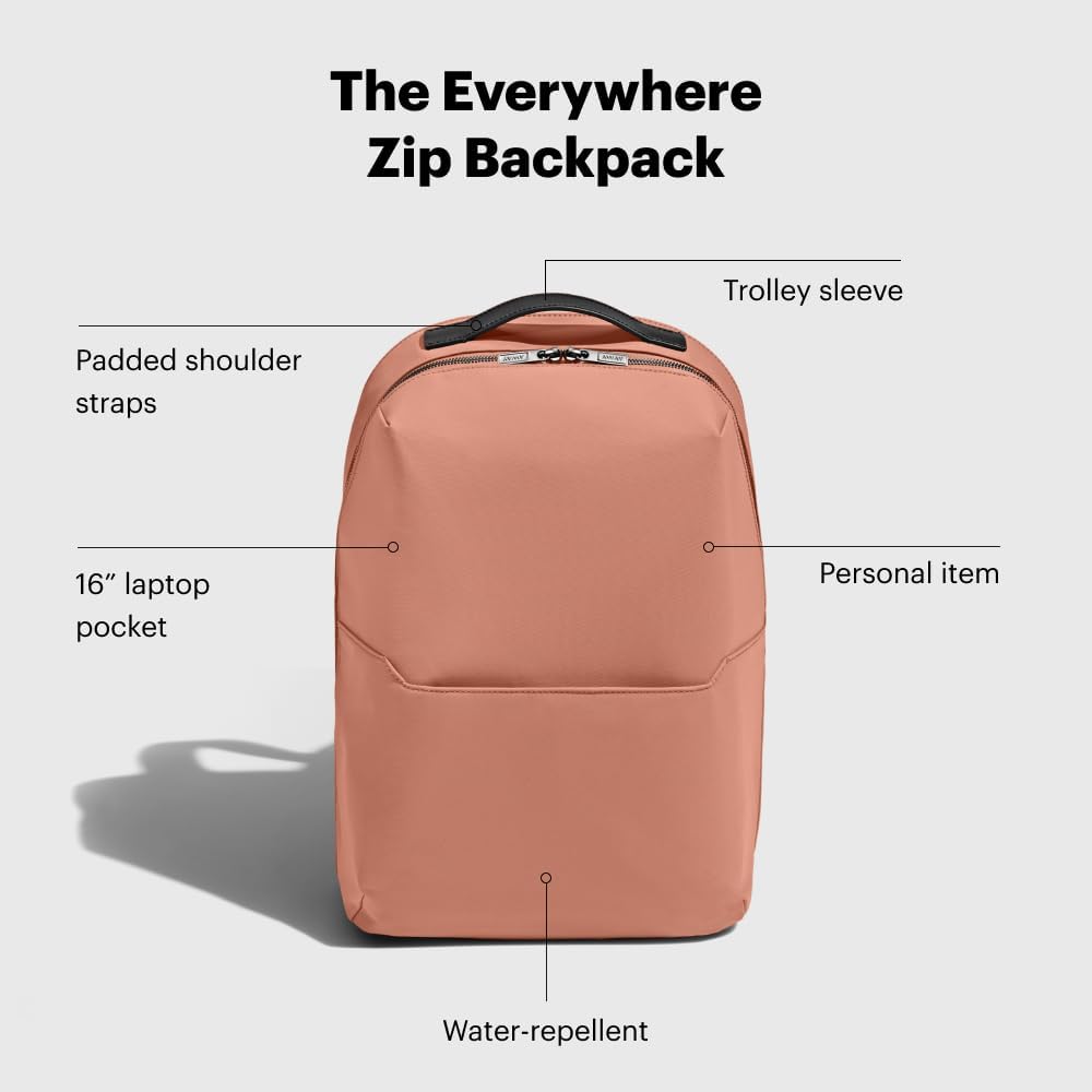 Away Everywhere Zip Backpack, Travel Backpack with Laptop Sleeve, Lightweight & Durable, Travel Essentials, Clay Pink