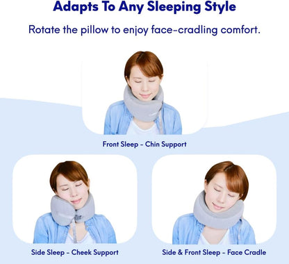 C CUSHION LAB Travel Pillow, Award-Winning Patented Ergonomic Design for Chin & Neck Support Memory Foam Neck Pillow, Compact Airplane Pillow for Traveling, Flight, Car (Navy, Medium)