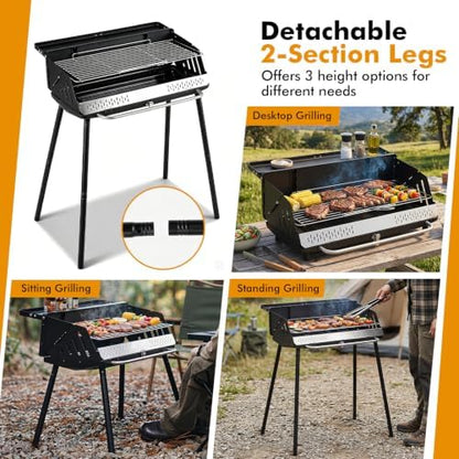 Happygrill Portable Charcoal Grill with Detachable Legs & Adjustable Grate