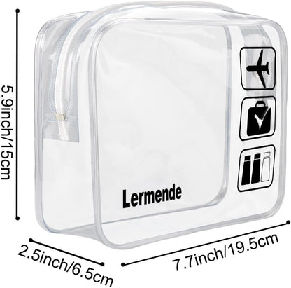 Lermende 2pcs Clear Toiletry Bag TSA Approved Travel Bag,Carry On for Travel,Airport Airline Accessories Compliant Bag,Quart Sized Makeup Cosmetic bag Women Men (Clear, 2 Pack)