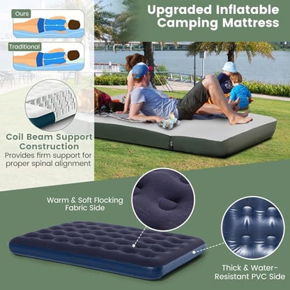 Goplus Camping Tent Cot, 5-in-1 Folding Camping Bed with Air Mattress, Pillow, Sleeping Bag, Waterproof Elevated Tent Shelter, Portable Outdoor Sleeping Cot with Carry Bag for Picnic, Trip