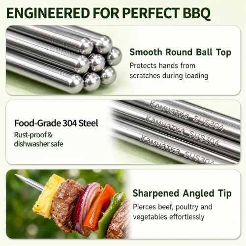 Kabob Skewers,13.5 Inch 304 Stainless Steel Round Sticks,30 Pack