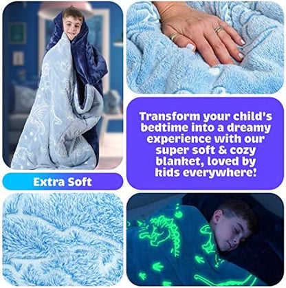 Kids Sleeping Bag for Boys & Girls - Glow in The Dark for Ages 3+, Large With Pillow Pocket, Extra Soft Toddler Blanket (66" x 33")