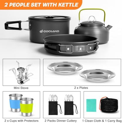 Odoland 16pcs Camping Cookware Mess Kit, with Folding Camping Stove