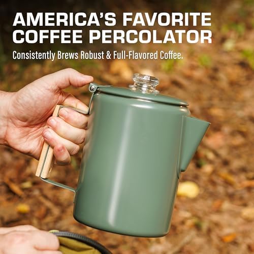 COLETTI Bozeman Color Series Percolator Coffee Pot — Camping Coffee Makers — Camping’s Favorite Percolator – NO Aluminum or Plastic (Camp Green, 9 Cup)