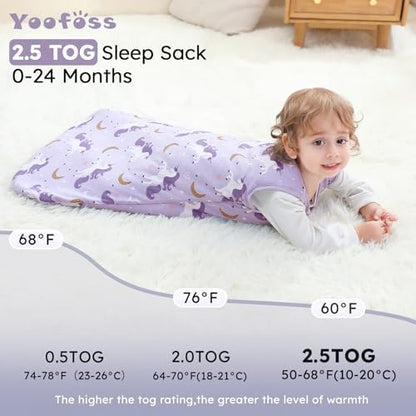 Yoofoss Baby Sleep Sack 0-6 Month 2.5TOG 100% Organic Cotton 2-Way Zipper