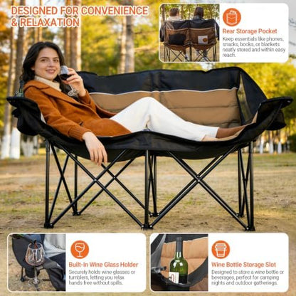 700LBS 2-Person Heavy Duty Double Camping Chair Loveseat Brown