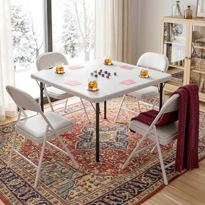 36 Inch Folding Card Table, Heavy Duty Square Folding Game Table with Carrying Handle, Fold-in-Half Portable Utility Table, No Assembly, Indoor Outdoor for Party, Camping, RV Travel