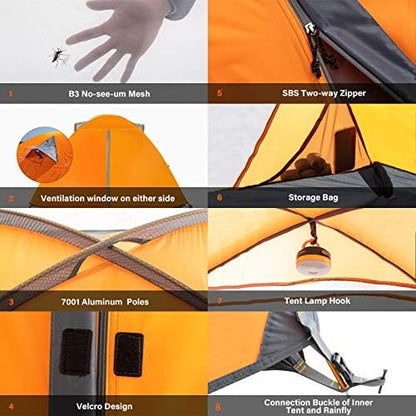 BISINNA 2/4 Person Camping Tent Lightweight Waterproof Backpacking Tent