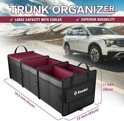 K KNODEL Trunk Organizer Storage with Cooler for Car and SUV (Large, Red)