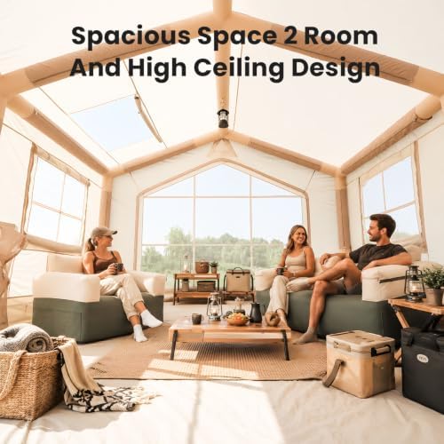 Inflatable Tents for Camping, Large Blow Up Tent with Hand Pump, Easy Setup InflatableTent 4 Season Tent, Waterproof Oxford Air Glamping Tents for Camping Adult 4/6/8/10/12 Person