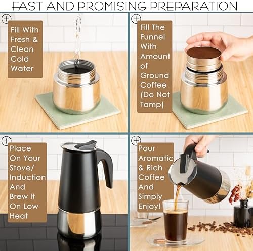 Mixpresso 9 Cup Greca Moka Pot, Stainless Steel Stovetop Espresso Maker