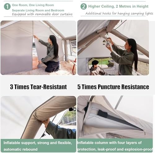 Inflatable Camping Tent with Pump, Easy Setup 2-8 Person Blow Up Tent, Waterproof Luxury Inflatable Tent with Mesh Windows, Doors, Hook and Carry Bag,Grey2