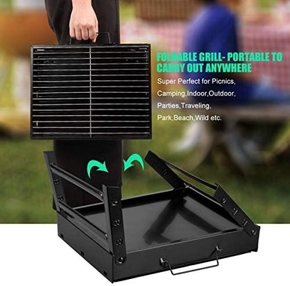 Portable Folding Charcoal BBQ Grill, Stainless Steel Tabletop