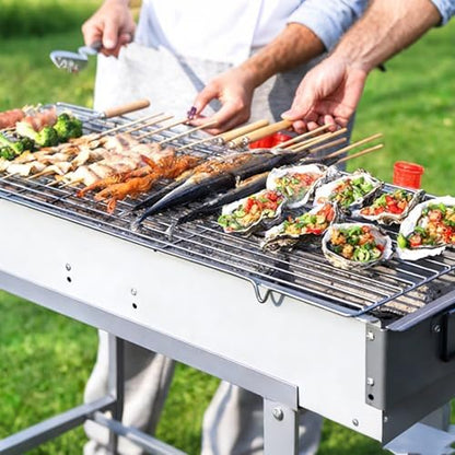 Portable Charcoal Grill with 36Pcs 14" Stainless Steel Skewers, Heavy Duty BBQ Grill with Folding Legs & 31.6x7.1" Cooking Area, Kebab Grill for Outdoor, Camping, Party, Backyard & Picnic