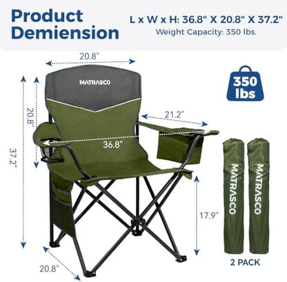 Outdoor Folding Camping Chairs 2 Pack, 350 lbs Capacity, Green