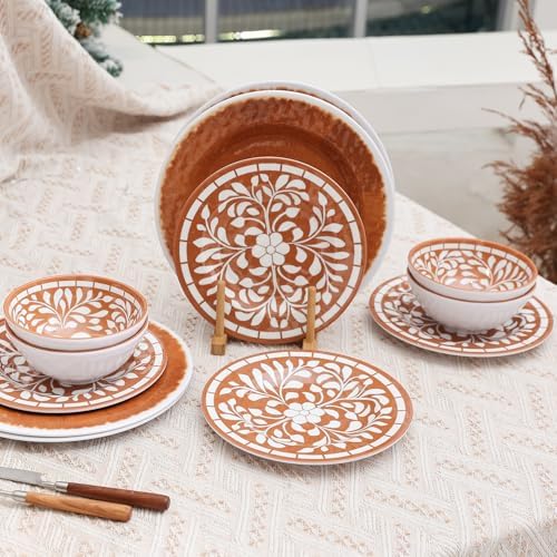 Melamine Plates and Bowls Set - Brown-Yellow