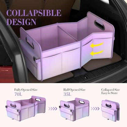 titiyiof Trunk Organizer For Suv&Sedan,Car Organizers&Storage,Waterproof Collapsible & Adjustable Straps,70L Sturdy Car Organization for Car Accessories,Tools,Sundries,2-3Compartment(Colorful Purple)