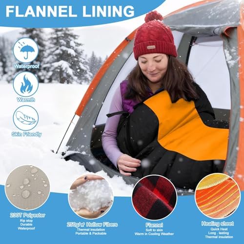 Heated Sleeping Bags for Adults Camping Cold Weather, 95–149°F for 4-Season