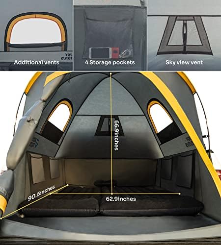 JOYTUTUS Truck Bed Tent with Rainfly, Portable Pickup Truck Tent 5.5ft-5.8ft Fiberglass Pole, Waterproof PU2000mm Fabric for 2 Person, Easy Set-up, Orange