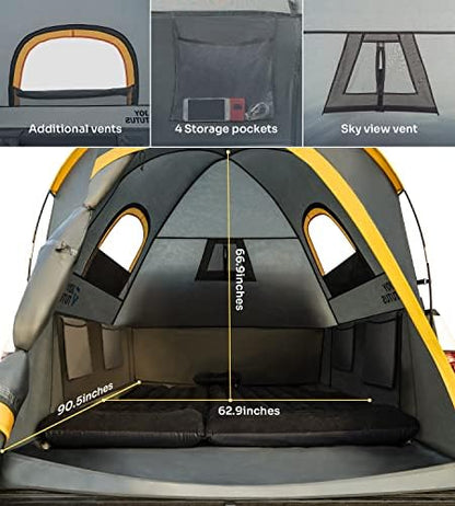 JOYTUTUS Truck Bed Tent with Rainfly, Portable Pickup Truck Tent 5.5ft-5.8ft Fiberglass Pole, Waterproof PU2000mm Fabric for 2 Person, Easy Set-up, Orange