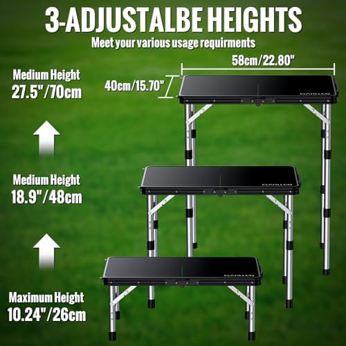GARLLEN Waterproof Folding Camping Table 22.8" Lx15.7 W, 3-Height Max 27.5"