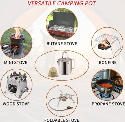 Camping Tea Kettle, Portable 1.2L Coffee Pot, Silver