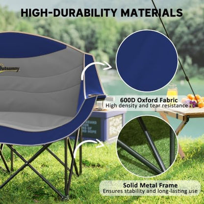 Outsunny Double Camping Chair for Adults, Padded Folding Camp Chair for 2 Person with Armrest, Wine Glass Holder, Cup Holder, Carry Bag for Outdoor Sports, Picnics, Supports up to 552 lbs.