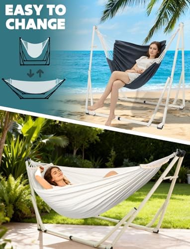 ANYOO 2-in-1 Hammock & Chair Stand with Collapsible Steel Frame & Carry Bag