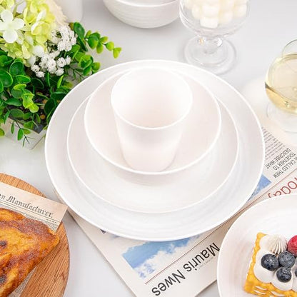 Supernal 32pcs White Wheat Straw Dinnerware Set,Plates and Bowls Sets for 8